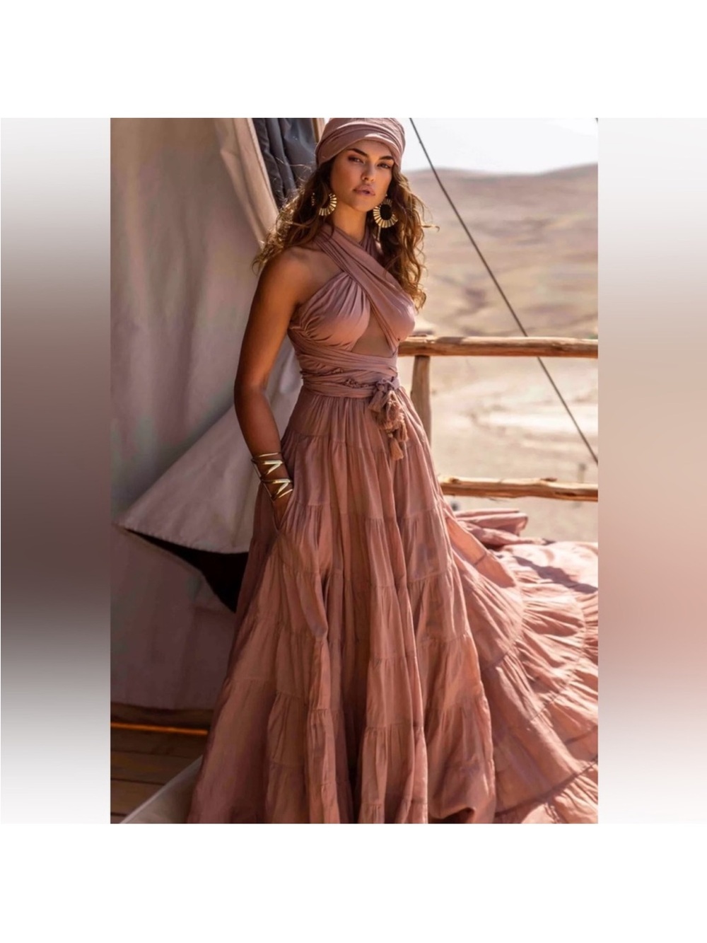 Erika Pena Selma dusty rose maxi dress.